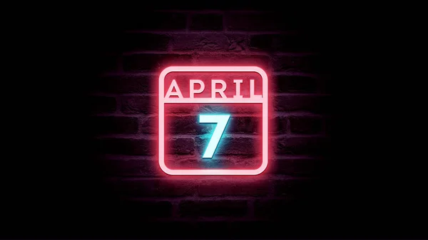 4月7日日历，背景为霓虹灯蓝色和红色霓虹灯   图片素材