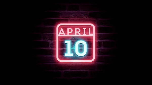 4月10日日历，背景为霓虹灯蓝色和红色霓虹灯  