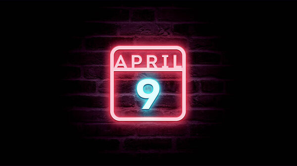 4月9日日历，背景为霓虹灯蓝色和红色霓虹灯   图片素材