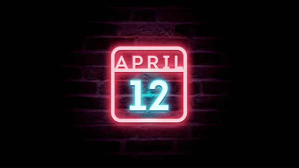 4月12日日历，底座上有霓虹灯蓝色和红色霓虹灯   图片素材