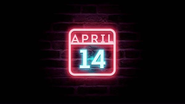 4月14日日历，背景为霓虹灯蓝色和红色霓虹灯   图片素材