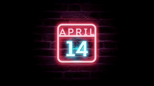 4月14日日历，背景为霓虹灯蓝色和红色霓虹灯   图片素材