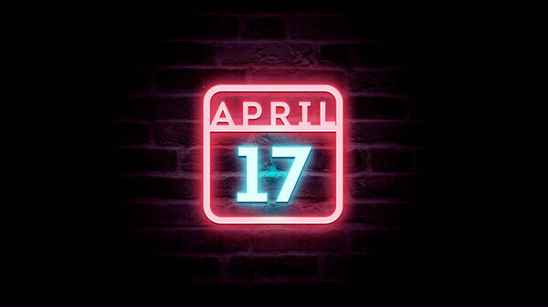 4月17日日历，背景上有霓虹灯蓝色和红色霓虹灯   图片素材