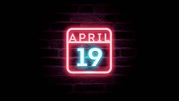 4月19日日历，背景为霓虹灯蓝色和红色霓虹灯   图片素材