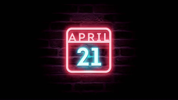 4月21日日历，背景为霓虹灯蓝色和红色霓虹灯  