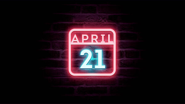 4月21日日历，背景为霓虹灯蓝色和红色霓虹灯   图片素材