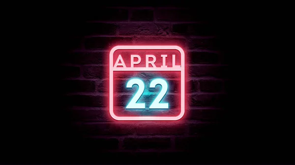 4月22日日历，背景为霓虹灯蓝色和红色霓虹灯  