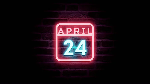 4月24日日历，背景为霓虹灯蓝色和红色霓虹灯  