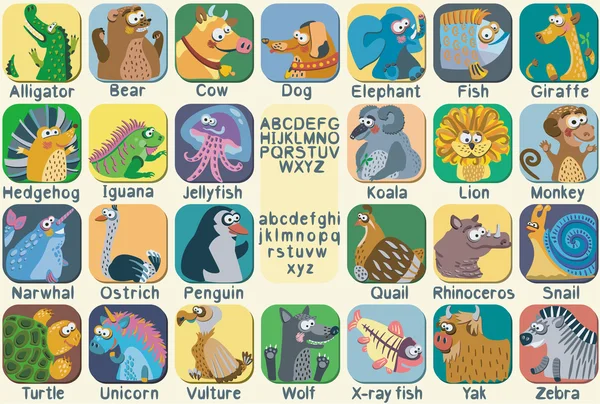 矢量彩色动物园字母表与可爱的小动物. 图片素材