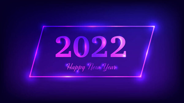 2022年新年背景。具有闪亮效果的霓虹灯长方形框架，用于圣诞节贺卡、传单或海报。矢量说明 图片素材