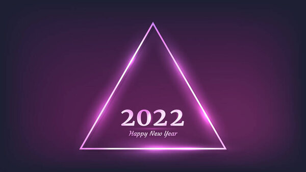 2022年新年背景。霓虹灯三角相框,圣诞假期贺卡、传单或海报都有闪亮效果.矢量说明 图片素材