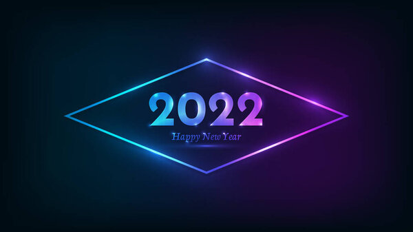 2022年新年背景。圣诞贺卡、传单或招贴画都有霓虹灯相框和闪光效果。病媒说明 图片素材