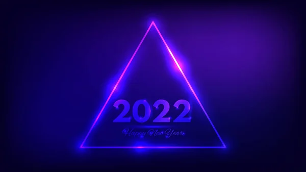 2022年新年背景。霓虹灯三角相框,圣诞假期贺卡、传单或海报都有闪亮效果.矢量说明 图片素材