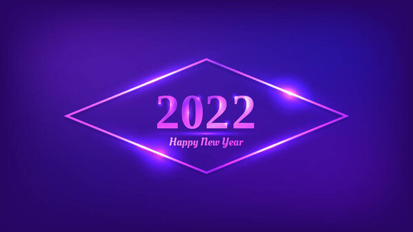 2022年新年背景。圣诞贺卡、传单或招贴画都有霓虹灯相框和闪光效果。病媒说明 图片素材