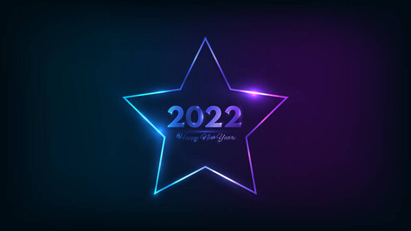 2022年新年背景。为圣诞贺卡、传单或海报配上星形的霓虹灯框架，具有闪亮的效果。矢量说明 图片素材