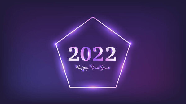 2022年新年背景。五边形的霓虹灯架，圣诞贺卡、传单或海报的闪光效果。矢量说明 图片素材