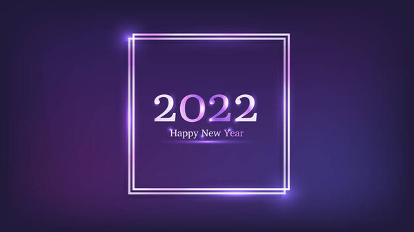 2022年新年背景。霓虹灯双正方形框架,圣诞贺卡、传单或海报都有闪亮效果.矢量说明 图片素材