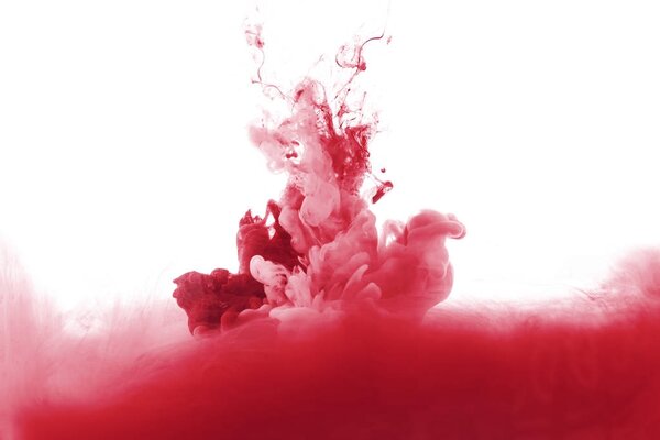 红色油漆飞溅在水, 隔绝在白色 图片素材