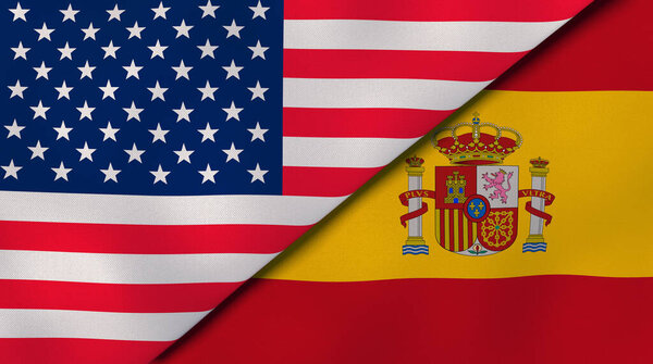 美国和西班牙的两个州的国旗。高质量的商业背景。3d说明 图片素材