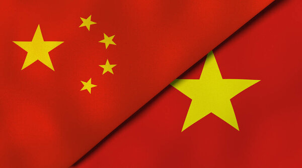 中国和越南两国国旗。高质量的商业背景。3d说明 图片素材