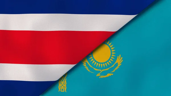 哥斯达黎加和哈萨克斯坦两国国旗。高质量的商业背景。3d说明 图片素材