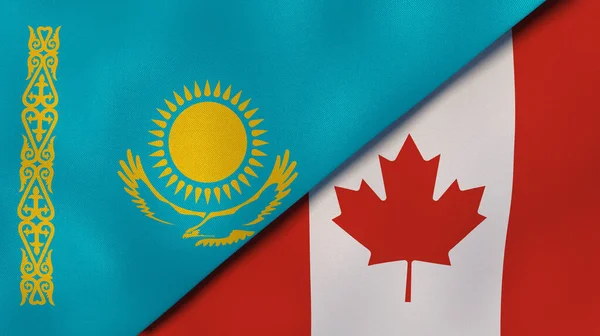 哈萨克斯坦和加拿大两国国旗。高质量的商业背景。3d说明 图片素材