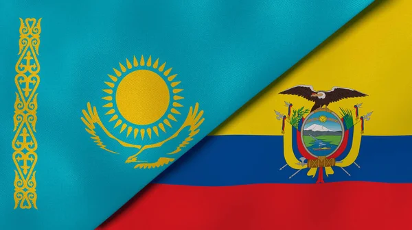 哈萨克斯坦和厄瓜多尔两国国旗。高质量的商业背景。3d说明 图片素材