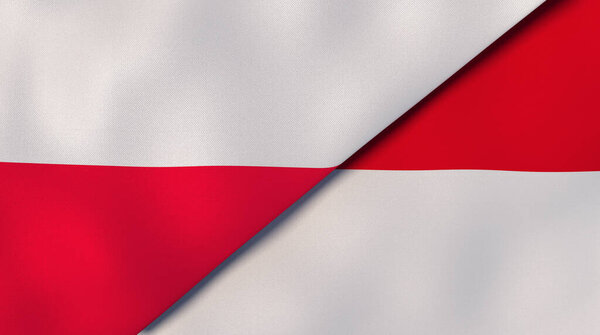 波兰和摩纳哥两国国旗。高质量的商业背景。3d说明 图片素材