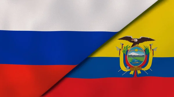 俄罗斯和厄瓜多尔两国国旗。高质量的商业背景。3d说明 图片素材