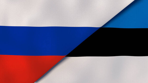 俄罗斯和爱沙尼亚两国的国旗。高质量的商业背景。3d说明 图片素材