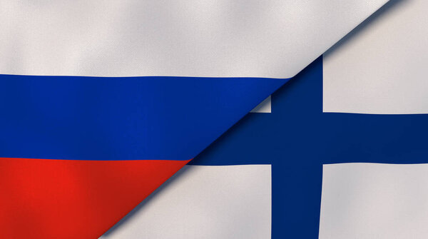 俄罗斯和芬兰两国国旗。高质量的商业背景。3d说明 图片素材