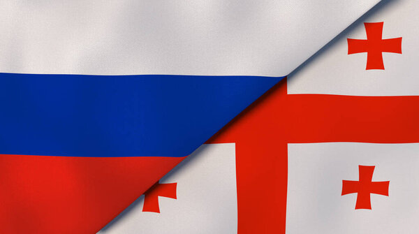 俄罗斯和格鲁吉亚两国的国旗。高质量的商业背景。3d说明 图片素材