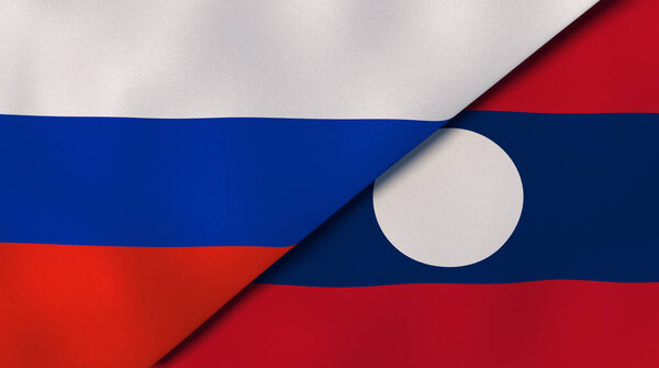 俄罗斯和老挝两国国旗。高质量的商业背景。3d说明 图片素材