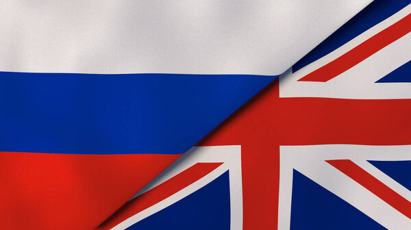 俄罗斯和英国的两个国家的国旗。高质量的商业背景。3d说明 图片素材
