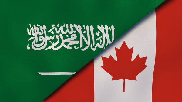 沙特阿拉伯和加拿大两国国旗。高质量的商业背景。3d说明 图片素材