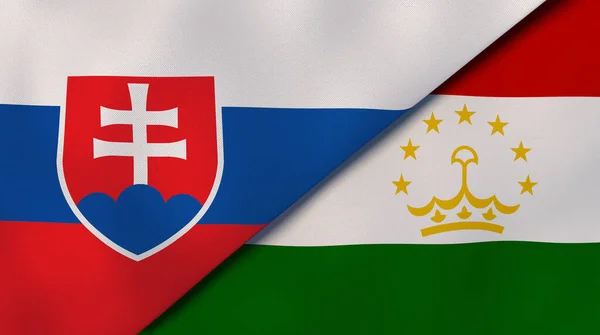 斯洛伐克和塔吉克斯坦两国的国旗。高质量的商业背景。3d说明 图片素材
