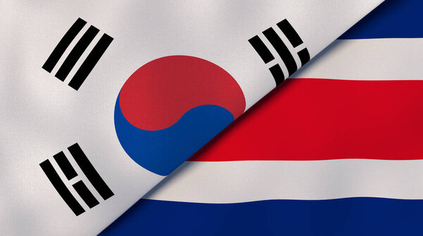 韩国和哥斯达黎加两国的国旗。高质量的商业背景。3d说明 图片素材