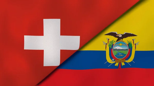 瑞士和厄瓜多尔的两个国家的国旗。高质量的商业背景。3d说明 图片素材