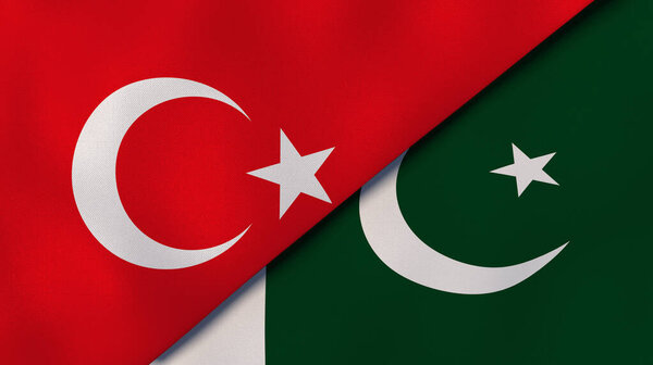 土耳其和巴基斯坦两国的国旗。高质量的商业背景。3d说明 图片素材