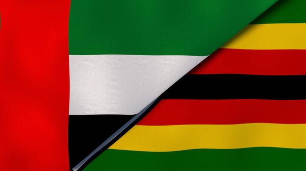 阿拉伯联合酋长国和津巴布韦的两个州的国旗。高质量的商业背景。3d说明 图片素材