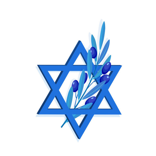 大卫之星和橄榄枝，以色列独立日，孤立于白色背景，设计元素，矢量图解 图片素材