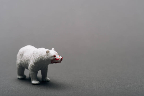 灰色背景的白熊玩具，杀死动物的概念 图片素材