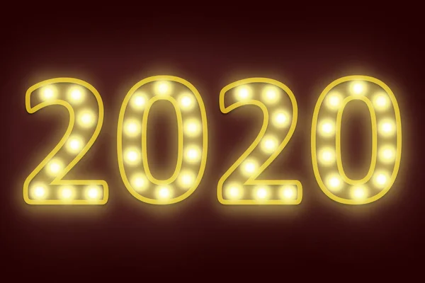 灯泡闪烁着2020年的光芒，迎接快乐的新年2020年新年前夕的庆祝活动背景 图片素材