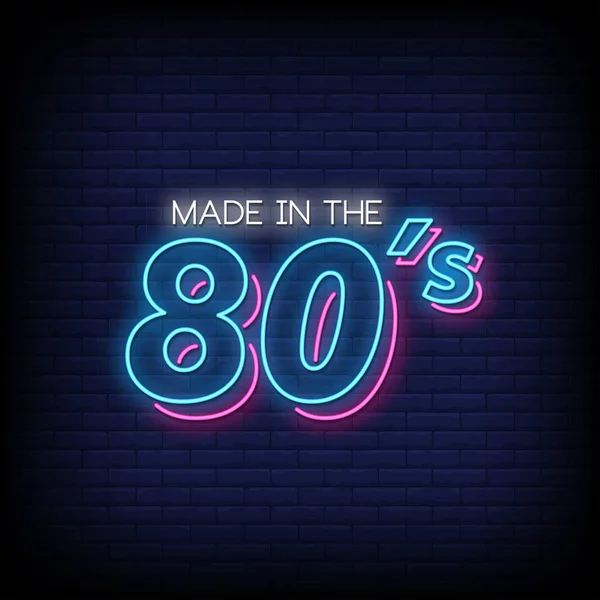Made in 80s glowing lettering on dark wall background, simply vector illustration  图片素材