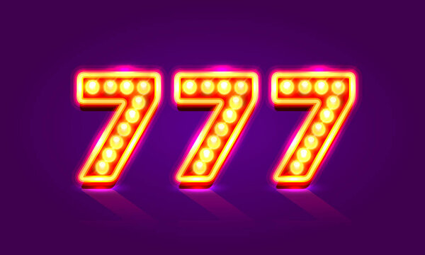 赌场 777 霓虹灯招牌，赢家三国际七人榄. 图片素材