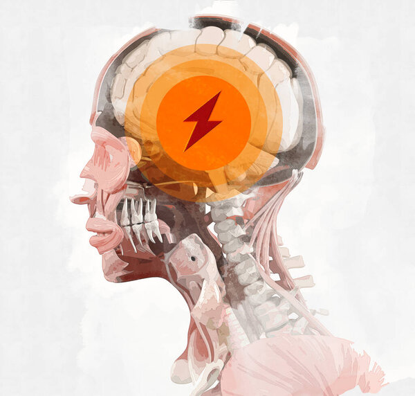 压力，一种带有雷电的人头图形，表现出压力. 图片素材