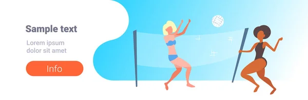 混合比赛女子夫妇打排球女孩与排球有乐趣在海滩上积极的生活方式暑假概念女性角色全长海滨水平复制空间 图片素材