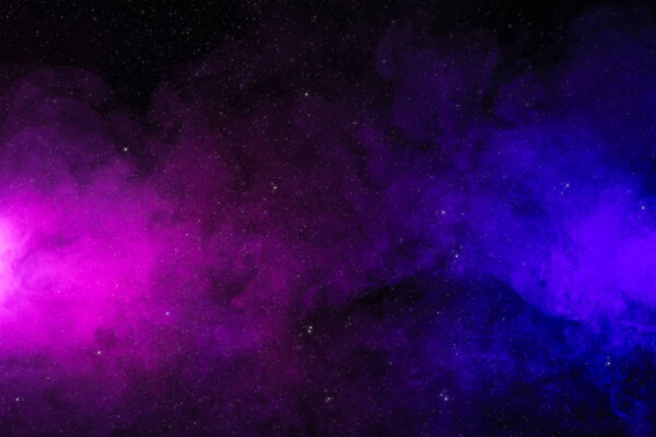 抽象粉红色和紫色烟雾在黑色背景上作为空间与星  图片素材