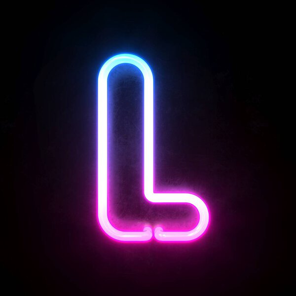Neon 3d字体，蓝色和粉色霓虹灯3D渲染，字母L 图片素材