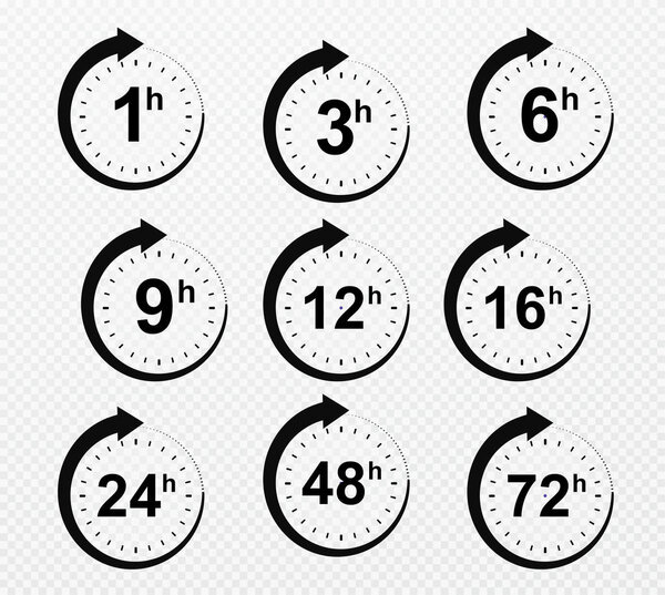 时钟箭头1，3，6，9，12，16，24，48，72小时。一套交付 图片素材